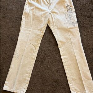 Lauren Jeans Co. Premium Beige Pants with nautical theme design on legs size 16